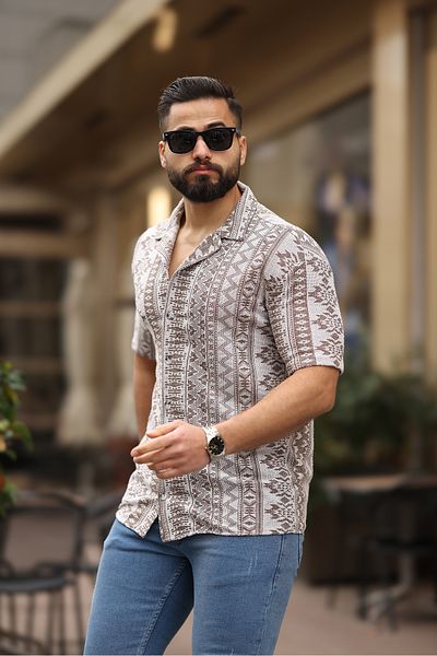 RHONES ΑΝΔΡΙΚΟ ΠΟΥΚΑΜΙΣΟ OVERSIZE ΚΟΝΤΟΜΑΝΙΚΙ ΜΕ ΣΧΕΔΙΟ