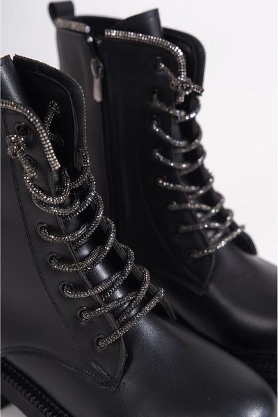 BZ Moda LUNA Lace Up με φερμουάρ Ορθοπεδική σόλα Αδιάβροχη και Ψυχρή Πέτρα Γυναικείες Μπότες ST Μαύρο