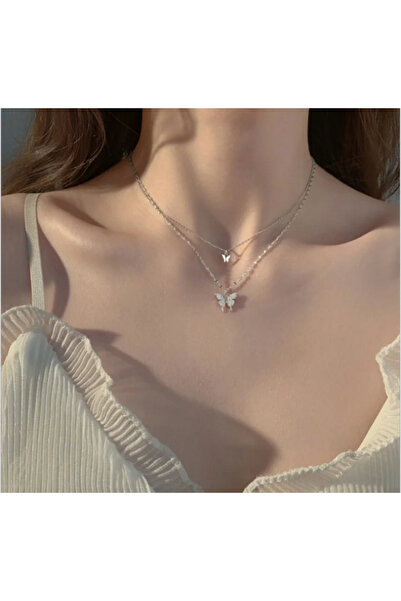Girift Vintage Silk Butterfly Figured Two Layer Elegant Necklace