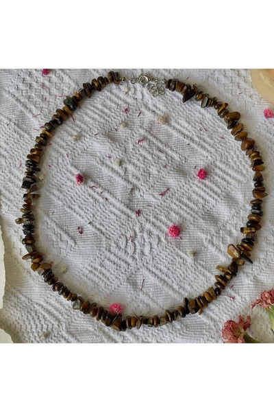 Elifsu Jewelry Tiger Eye Stone Heart Pendant Cracked Stone Necklace