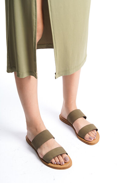 DaphneSandals Γυναικείες παντόφλες από γνήσιο δέρμα Nubuck Khaki - M5010