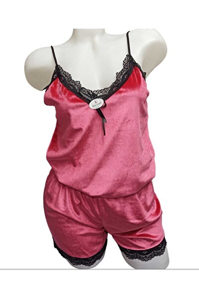 sıla sella Velvet Lace Embroidered Shorts Top and Bottom Set