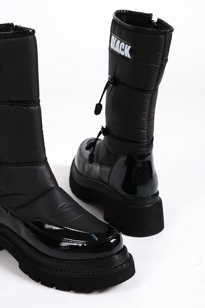 BZ Moda Γυναικείες μπότες VEDA Μαύρες λουστρίνι - Ελαστικές και φερμουάρ, ανθεκτικές στο νερό και το κρύο, ύφασμα αλεξίπτωτου ST