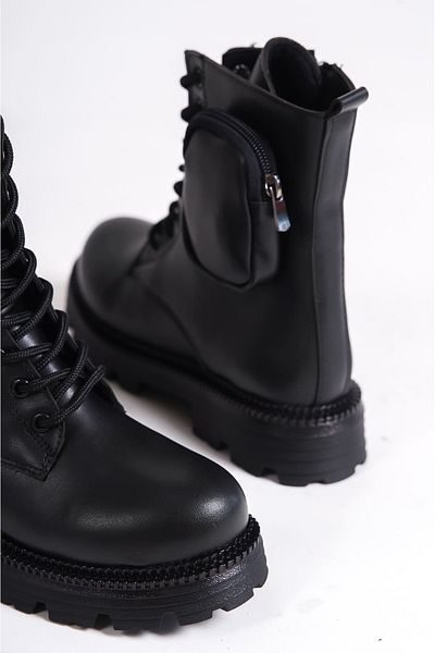 BZ Moda NYX Lace Up με φερμουάρ Ορθοπεδική σόλα Αδιάβροχη και Ψυχρή Γυναικείες Μπότες με Τσάντα ST Μαύρη