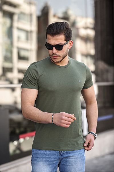 COMBİNE MİCHAİL تي شيرت رجالي مصنوع من القطن بنسبة 100% يسمح بمرور الهواء ورقبة دائرية وقصة قياسية وقصة عادية
