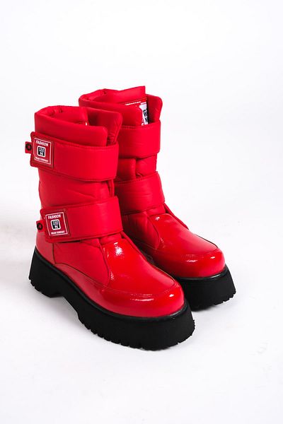 BZ Moda Lumi Red Patent Leather Boots for Women - Velcro, Water and Cold Resistant, Parachute Fabric St