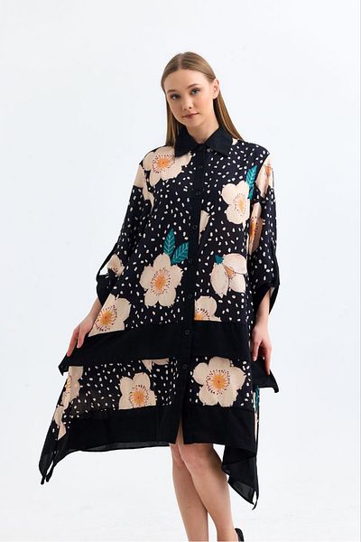HANIQA ASYMMETRIC CUT BUTTON DRESS