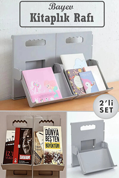 Bayev 2'li Gri Kitaplık Kitap Dergi Rafı Gazetelik Kütüphane