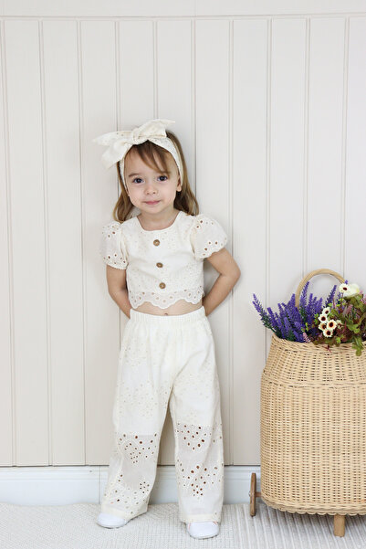 COLORED BABY Girl's Lined Scallop Bottom Top Set and Headband 3-Piece Set