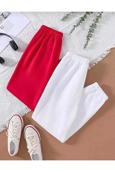 Denim Iconic Boys/Girls' Los Angeles Printed Red and White 2-Pack Sweatpants