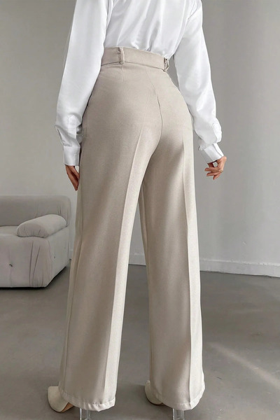 HAKİM BEY KADIN YÜKSEL BEL LİKRALI ESNEK KUMAŞ PİLELİ OVERSIZE KESİM PALAZZO PANTOLON