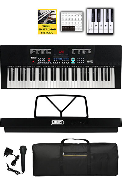 Midex Ps-2500k Led Ekran 61 Tuşlu Org Klavye (çanta Kulaklık Mikrofon Notalık Metod) 300 Ses/ritim