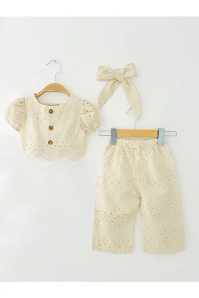 COLORED BABY Girl's Lined Scallop Bottom Top Set and Headband 3-Piece Set