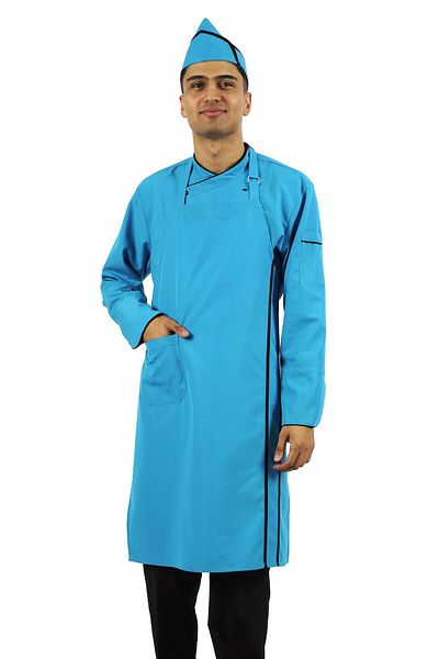 SEZA TEKSTİL مريلة مطبخ للطهي والنادل والشيف باريستا والمقهى مع جيوب (قماش الألبكة)