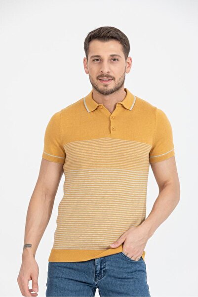 FBI Sarı Erkek Polo Yaka Triko Kısa Kol Slim Fit T-Shirt 93079