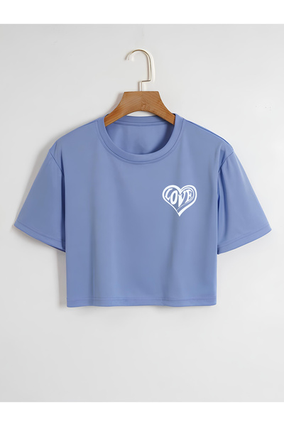 Ginevra Γυναικείο μπλουζάκι Oversize Crew Neck Love Printed Crop