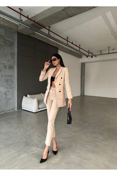 MYGİYİMİSTANBUL Blazer Jacket and Trousers Set - Button Detailed