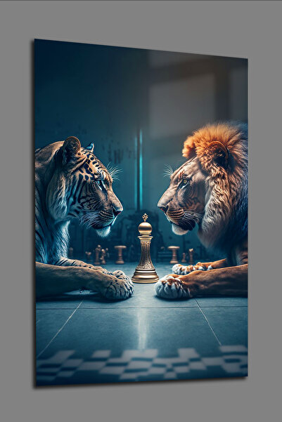 glassartdesign Стъклен панел с лъв, тигър и орел