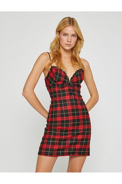 Koton Plaid Strappy Mini Dress