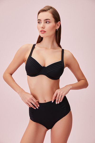 SUWEN Plissierte Bikinihose mit hoher Taille