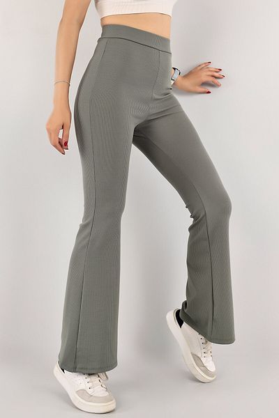 YMBRAND Camolă cu nervuri, picior evazat, talie înaltă, dresuri interlock tricotate