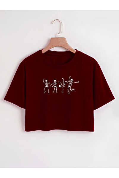 Ginevra Tricou de damă oversize cu decolteu triplu cu imprimeu schelet