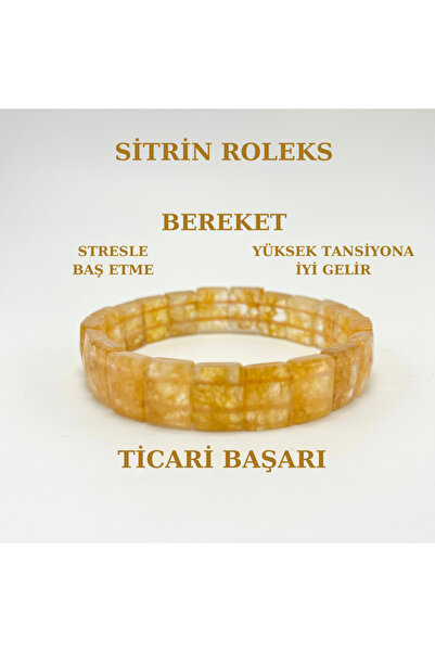YILDIZ DOĞAL TAŞ Sertifikalı Sitrin Doğal Taş Roleks Bileklik