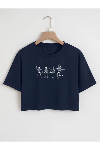 Ginevra Tricou de damă oversize cu decolteu triplu cu imprimeu schelet