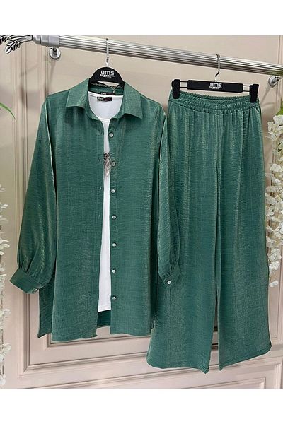 asyadabutik Glitter texture fabric Shirt Pants Two-piece set