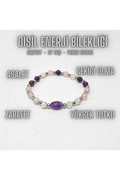 YILDIZ DOĞAL TAŞ SERTİFİKALI Dişil Enerji Doğal Taş Bileklik - Ay Taşı - Pemb...