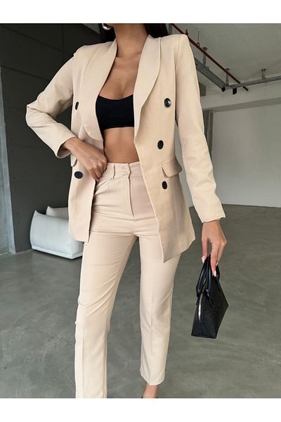 MYGİYİMİSTANBUL Blazer Jacket and Trousers Set - Button Detailed