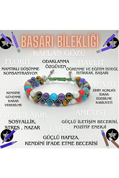 YILDIZ DOĞAL TAŞ Sertifikalı Doğal Taş Başarı Bilekliği 6mm Çift Sıra Ayarlanabilir Ölçü