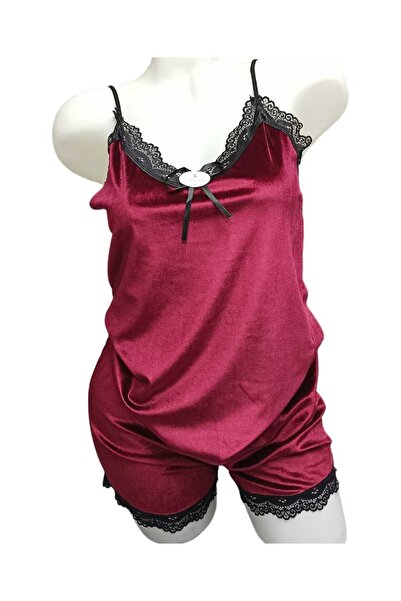 sıla sella Velvet Lace Embroidered Shorts Top and Bottom Set