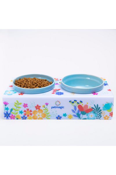 Pet Magic Petmagic Acrylic Plexi Pet Blue Ceramic Bowl Cat and Dog Food Water Bowl-White Spring
