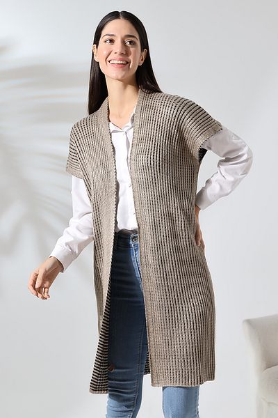 LEBUAS Women's Knitwear Vest - Patterned - Long