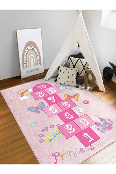 Gökotta Pembe Seksek Desen Yıkanabilir Dijital Baskılı Yıkanabilir Çocuk Halı...