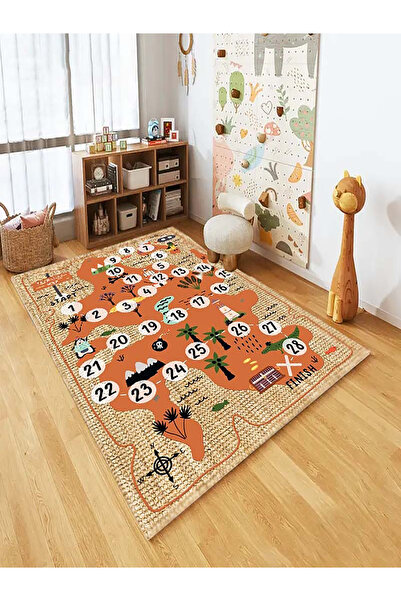 Gökotta Sayılı Yollu  Dijital Baskılı Yıkanabilir Çocuk Halısı Oyun halısı Eğ...