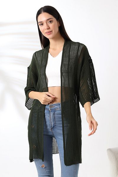 LEBUAS Women's Summer Knitwear Cardigan - Perforated - Mesh Pattern - Half Sleeve