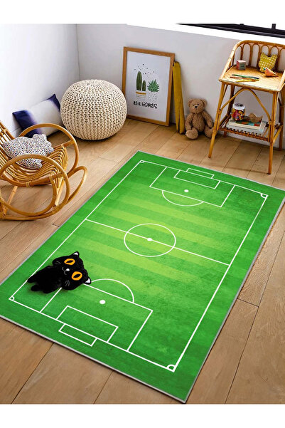 Gökotta Futbol Sahalı Dijital Baskılı Yıkanabilir Çocuk Halısı Oyun Halısı