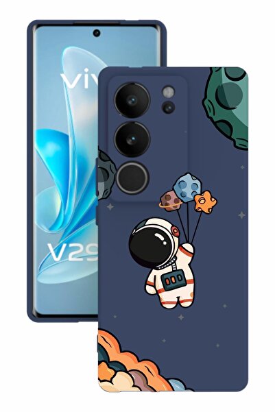 vivo V29 Baskılı Ve Kamera Korumalı Lacivert Renk Silikon Kılıf