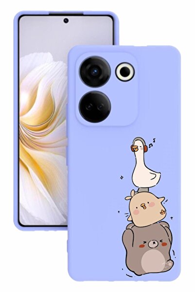 TECNO Camon 20 Baskılı Ve Kamera Korumalı Lila Renk Silikon Kılıf