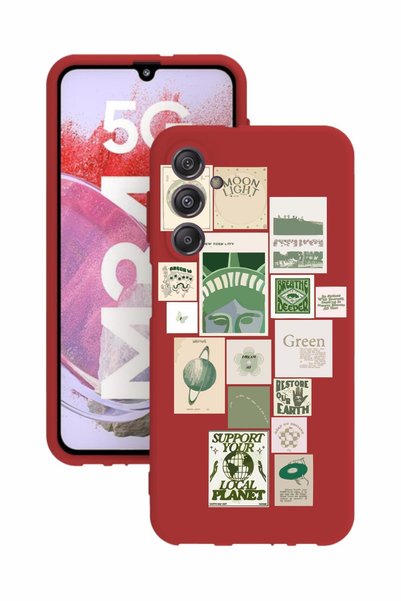 BGAKSESUAR Samsung Galaxy M34 Printed and Camera Protected Red Color Silicone...