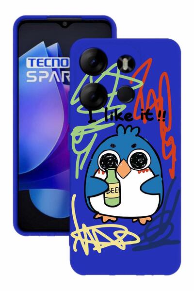 TECNO Spark Go 2023 Blue Color Silicone Case with Print and Camera Protection
