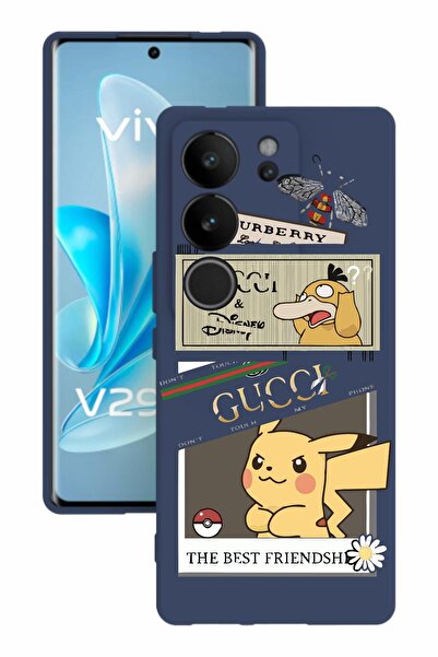 vivo V29 Baskılı Ve Kamera Korumalı Lacivert Renk Silikon Kılıf