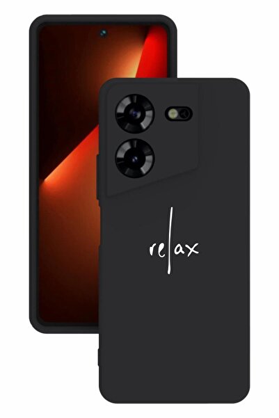 TECNO حافظة سيليكون سوداء اللون مطبوعة وحماية للكاميرا من Pova 5