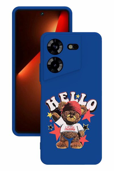 TECNO Pova 5 Blue Color Silicone Case with Print and Camera Protection