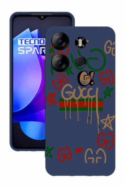 TECNO Spark Go 2023 Dark Blue Color Silicone Case with Print and Camera Protection