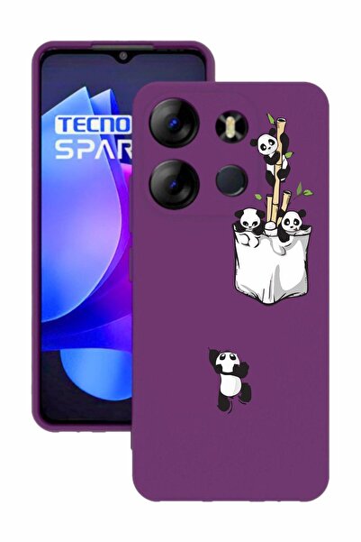 TECNO حافظة Spark Go 2023 من السيليكون باللون الأرجواني مع طباعة وحماية الكاميرا