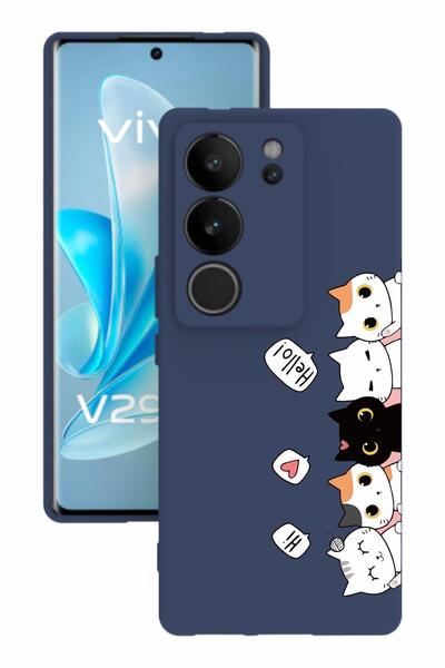 vivo V29 Baskılı Ve Kamera Korumalı Lacivert Renk Silikon Kılıf