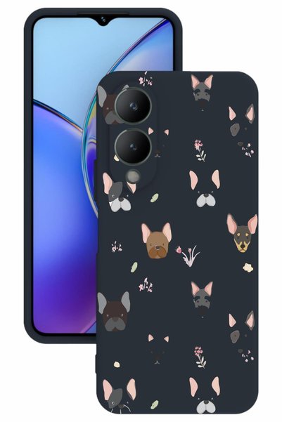 vivo جراب Y17s من السيليكون باللون الأزرق الداكن مع طباعة وحماية للكاميرا
